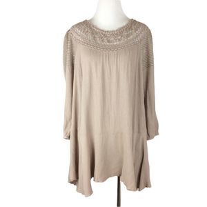 Umgee Taupe Crochet Lace Ruffle Blouse Size Large